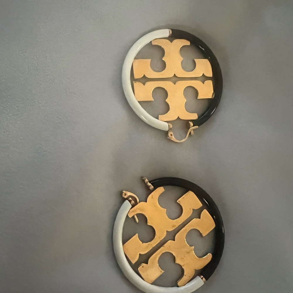 Tory Burch Gold and Black Hoop Earrings